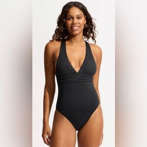 New Seafolly Collective Cross Back One Piece Swimsuit Black
